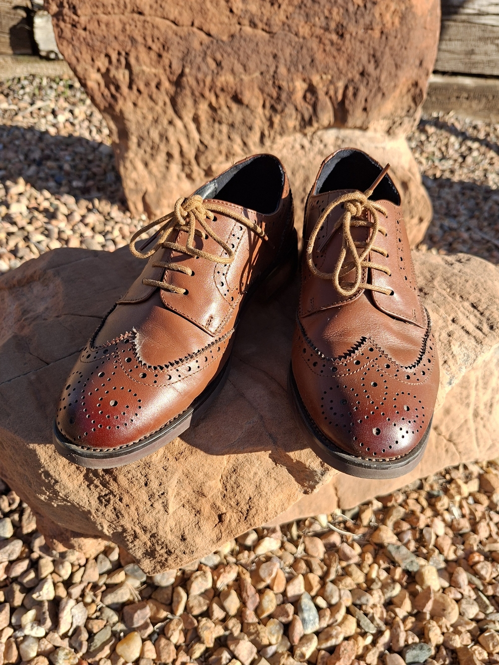 Women's Brown Leather Wingtip Oxford Dress Shoes